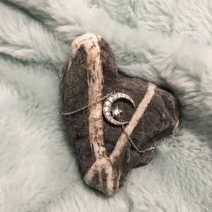 Silver Crescent Moon and Star Bracelet